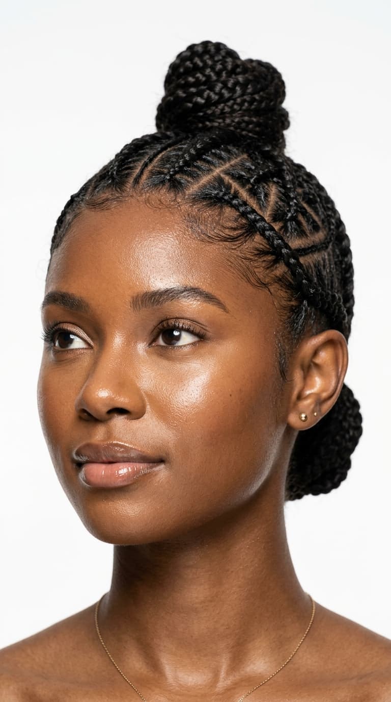 Intricate geometric cornrow pattern by Favour